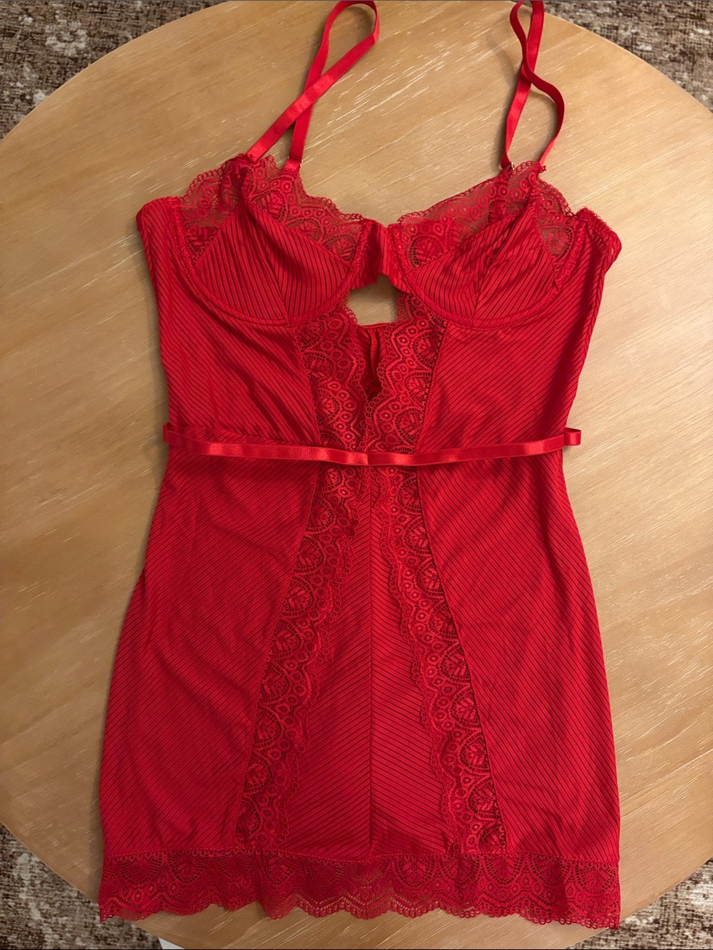 Red Lace Trim Chemise Nightdress